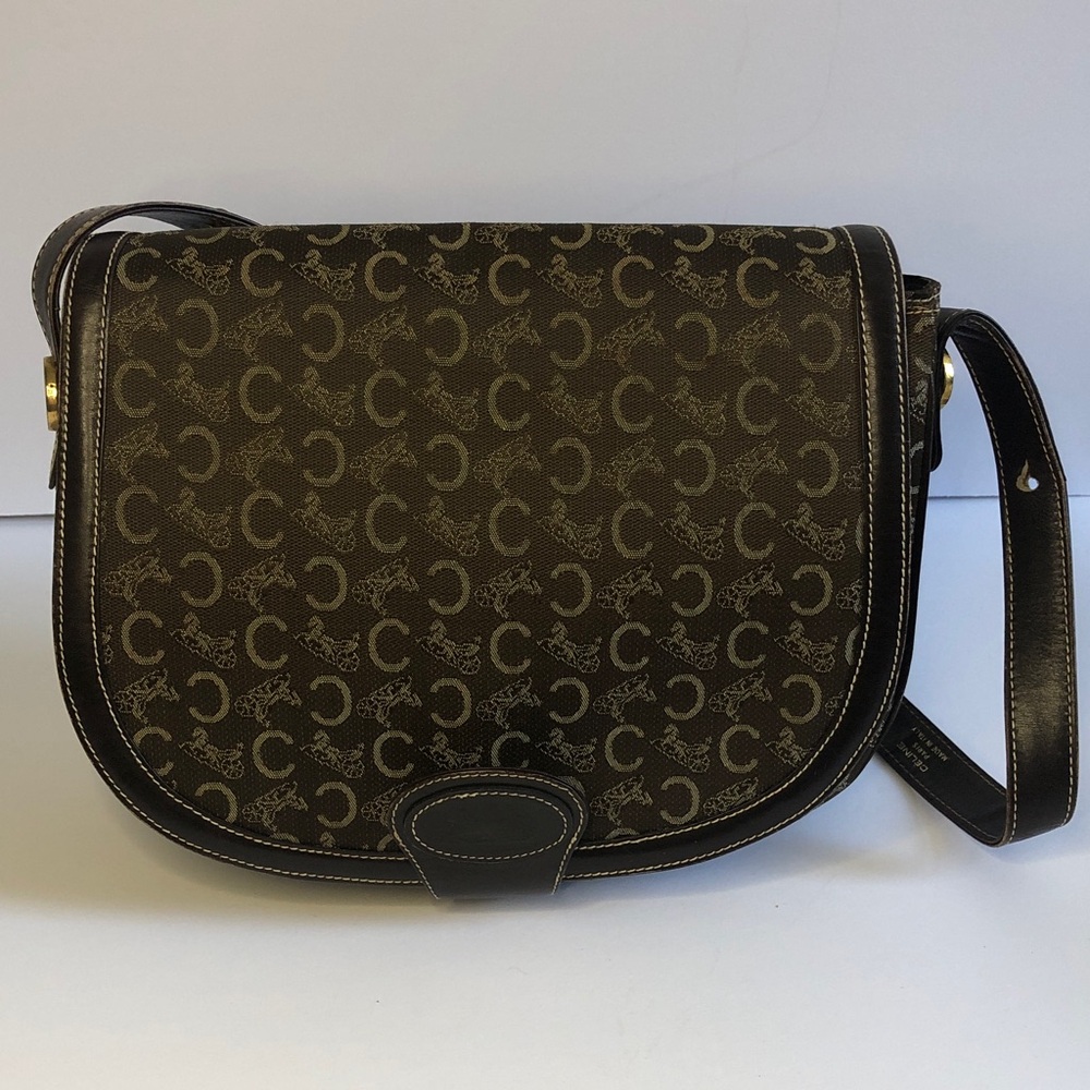 Designer-Style Brown Monogram Crossbody Bag from Celine Vintage Brown Handbag - Picture 9 of 14
